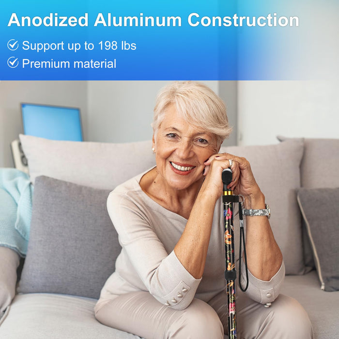 Folding Cane with Floral Design Adjustable Lightweight Walking Cane