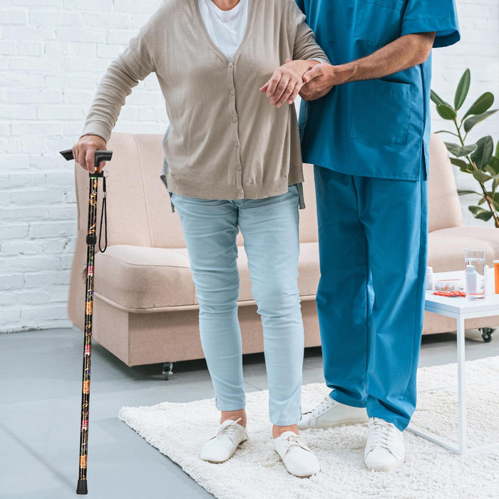 Folding Cane with Floral Design Adjustable Lightweight Walking Cane