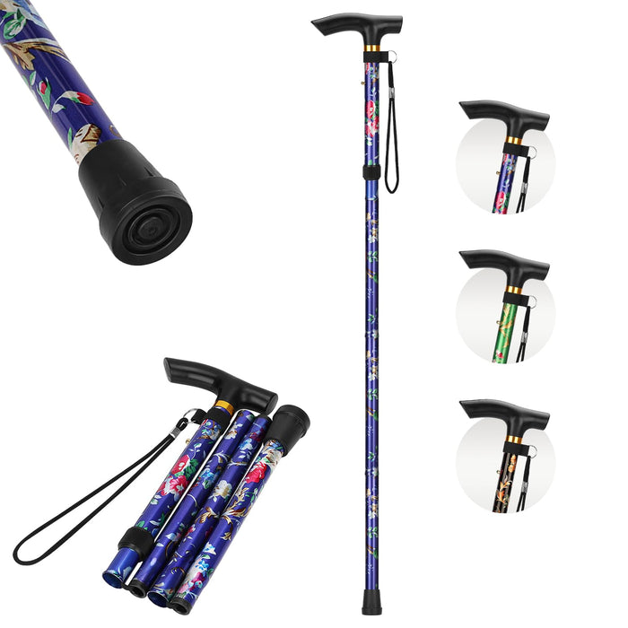 Folding Cane with Floral Design Adjustable Lightweight Walking Cane