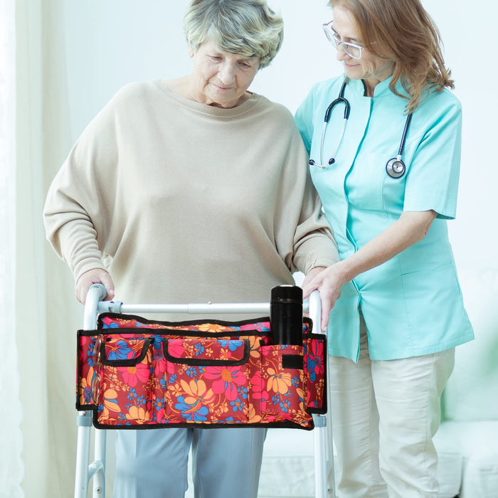 Folding Walker Basket Organizer with Pockets for Rollators Wheelchairs