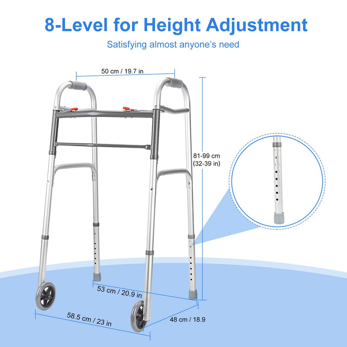 Folding Walker with Wheels Adjustable Lightweight Mobility Aid for Seniors