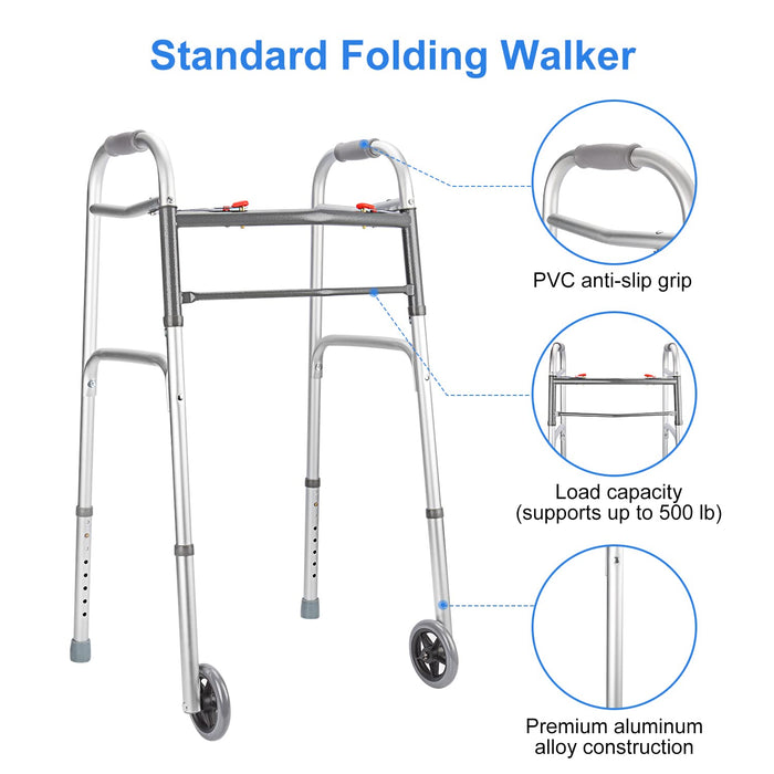 Folding Walker with Wheels Adjustable Lightweight Mobility Aid for Seniors