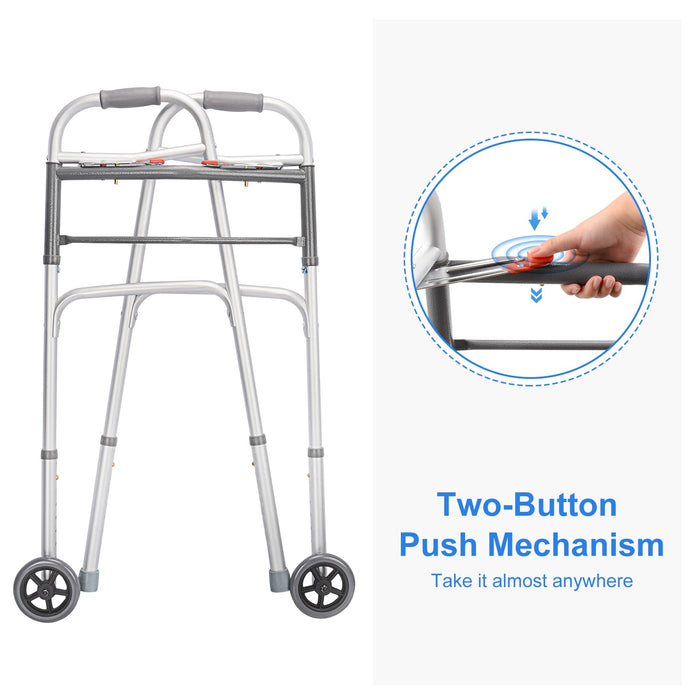 Folding Walker with Wheels Adjustable Lightweight Mobility Aid for Seniors