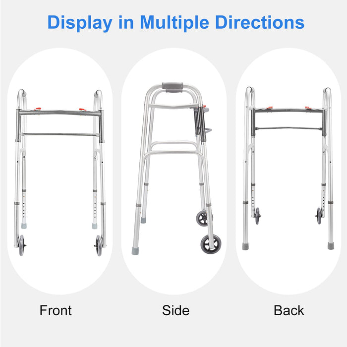 Folding Walker with Wheels Adjustable Lightweight Mobility Aid for Seniors