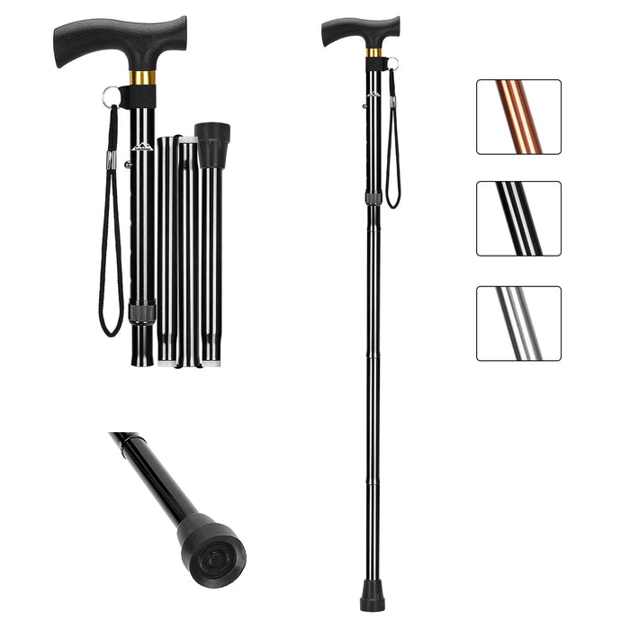 Folding Walking Cane with T-Handle, Adjustable Aluminum Mobility