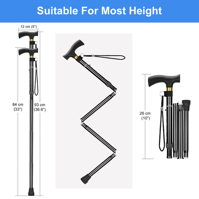 Folding Walking Cane with T-Handle, Adjustable Aluminum Mobility
