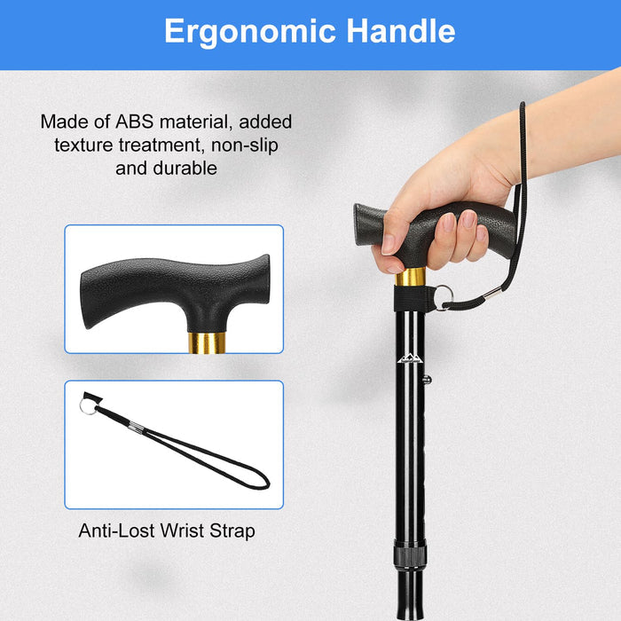 Folding Walking Cane with T-Handle, Adjustable Aluminum Mobility