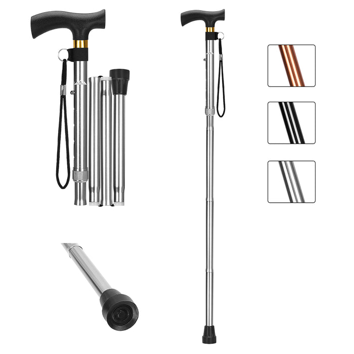 Folding Walking Cane with T-Handle, Adjustable Aluminum Mobility