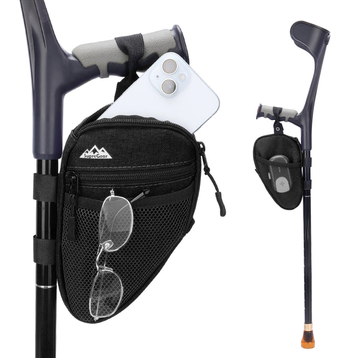 Forearm Crutch Bag Organizer with Cup Holder, Compact Storage Pouch for Phone, Keys and Essentials