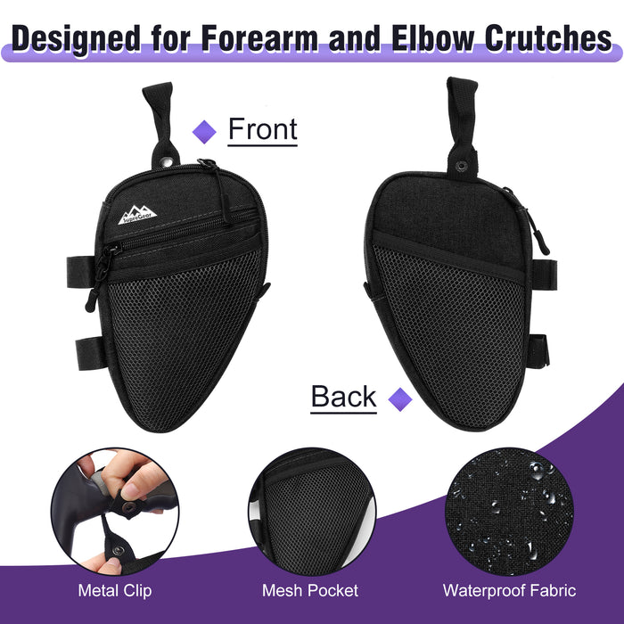 Forearm Crutch Bag Organizer with Cup Holder, Compact Storage Pouch for Phone, Keys and Essentials