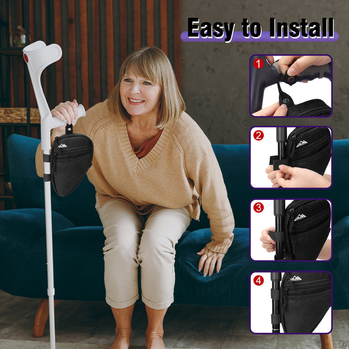 Forearm Crutch Bag Organizer with Cup Holder, Compact Storage Pouch for Phone, Keys and Essentials