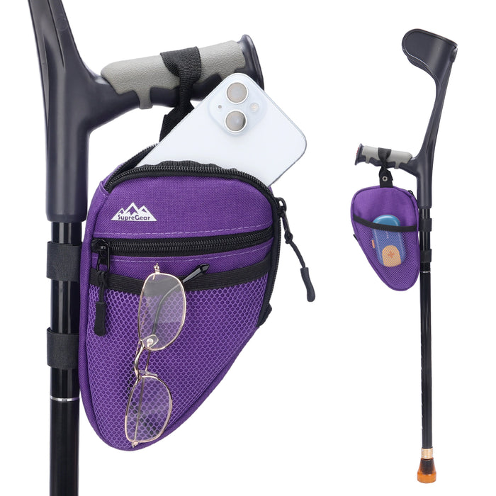 Forearm Crutch Bag Organizer with Cup Holder, Compact Storage Pouch for Phone, Keys and Essentials
