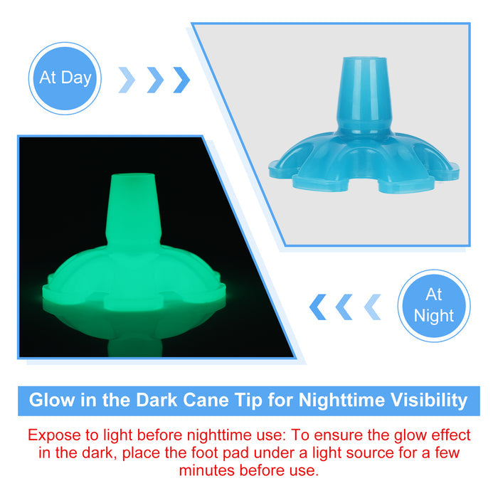 Glow-in-the-Dark 6-Prong Cane Tip, Self-Standing Heavy Duty Rubber Base for 3/4 Canes