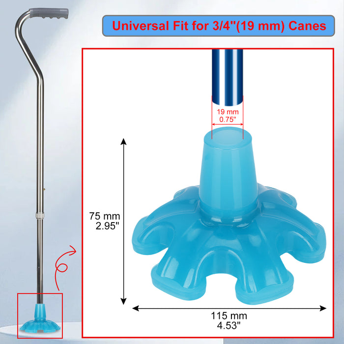Glow-in-the-Dark 6-Prong Cane Tip, Self-Standing Heavy Duty Rubber Base for 3/4 Canes