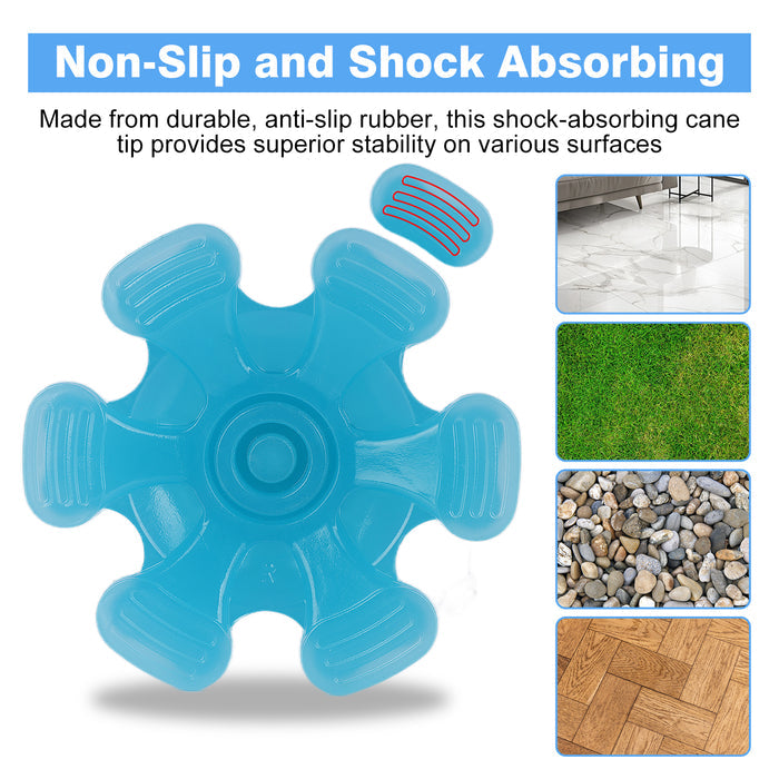 Glow-in-the-Dark 6-Prong Cane Tip, Self-Standing Heavy Duty Rubber Base for 3/4 Canes