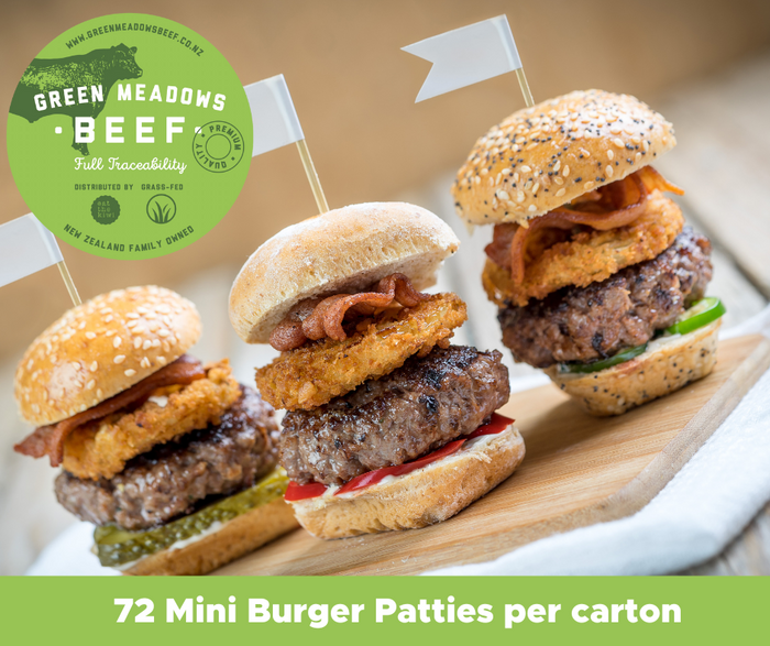 Green Meadows NZ Beef slider mini burgers patties, 70pcs