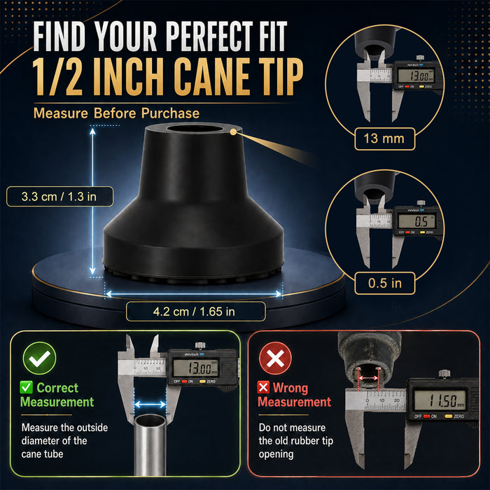 Heavy Duty Quad Cane Tips – Wider Anti-Slip Textured Rubber Feet for Enhanced Stability & Traction, Replacement Set 4PK/8PK