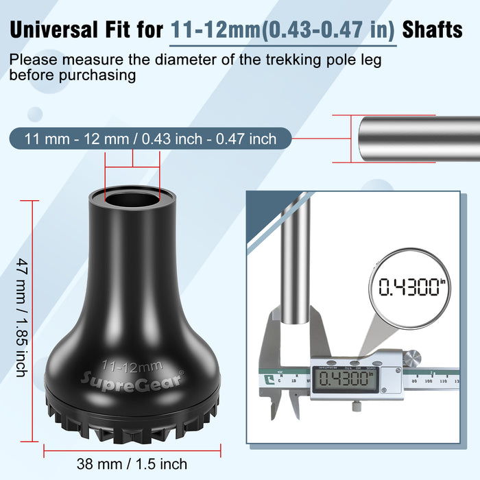 Heavy Duty Trekking Pole Tips, Wide Base Non-Slip Rubber Replacement Ends with Shock Absorption for Hiking Poles and Walking Sticks