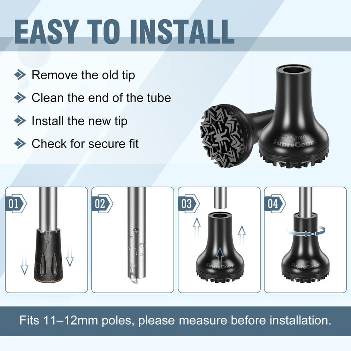 Heavy Duty Trekking Pole Tips, Wide Base Non-Slip Rubber Replacement Ends with Shock Absorption for Hiking Poles and Walking Sticks