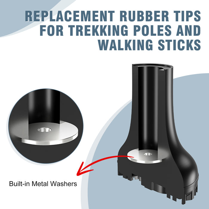 Heavy Duty Trekking Pole Tips, Wide Base Non-Slip Rubber Replacement Ends with Shock Absorption for Hiking Poles and Walking Sticks