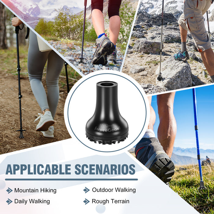 Heavy Duty Trekking Pole Tips, Wide Base Non-Slip Rubber Replacement Ends with Shock Absorption for Hiking Poles and Walking Sticks