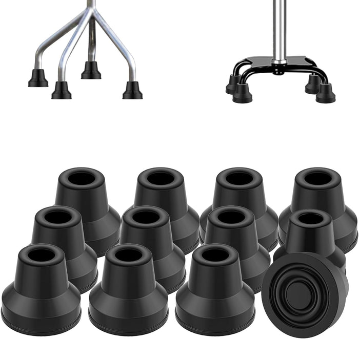 Quad Cane Tips 12 Pack Heavy Duty Non-Slip Rubber Replacement Feet