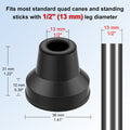 Quad Cane Tips 12 Pack Heavy Duty Non-Slip Rubber Replacement Feet