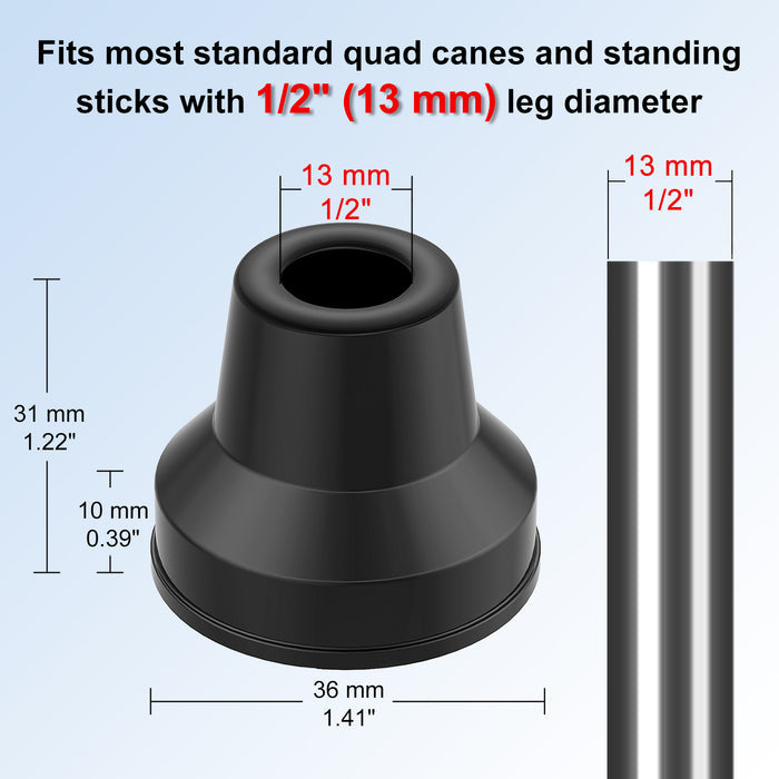 Quad Cane Tips 12 Pack Heavy Duty Non-Slip Rubber Replacement Feet