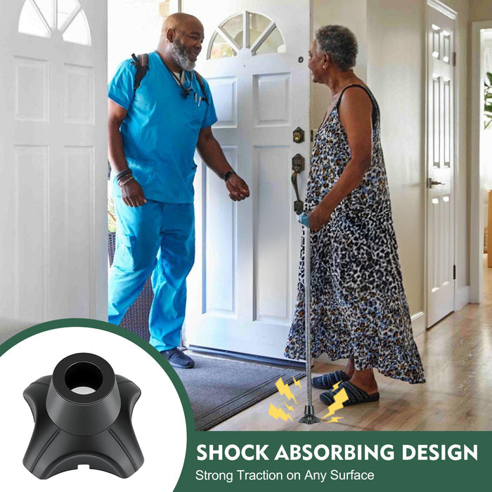 Quad Cane Tips 2-Pack, Non-Slip 4-Prong Rubber Replacement Feet with Metal Insert for Walking Canes and Mobility Support