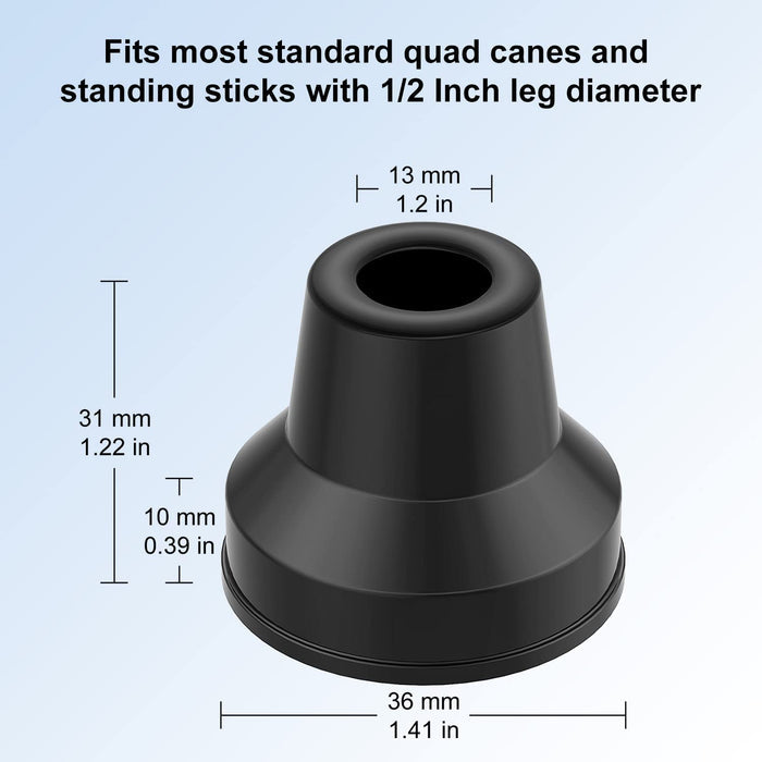 Quad Cane Tips 4 Pack Rubber Replacement Tips for 1/2 & 5/8 Inch Legs
