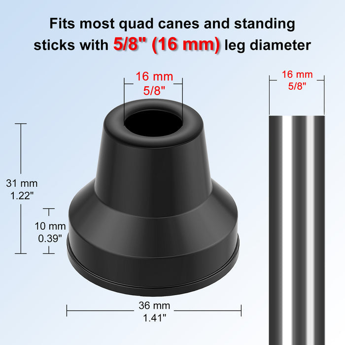 Quad Cane Tips 8-Pack Replacement Rubber Feet for Walking Canes