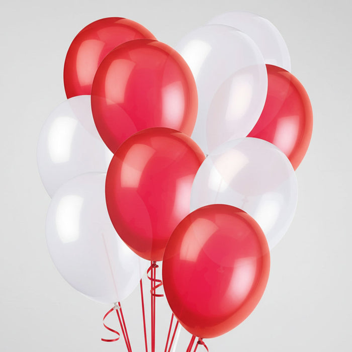 Red and White Latex Balloons - 12" - Pack of 50