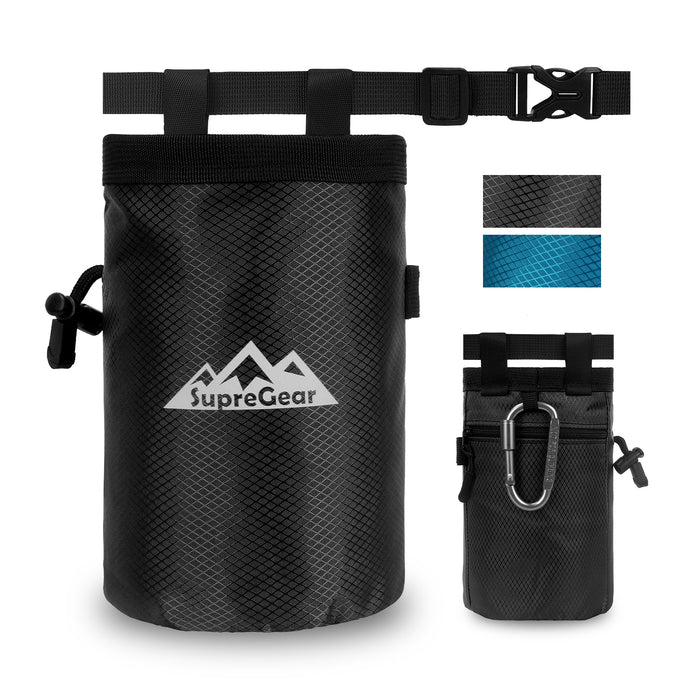 Rock Climbing Chalk Bag with Zipper Pocket, Brush Holder & Strap