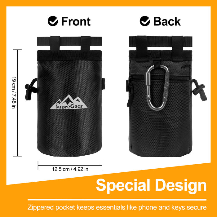Rock Climbing Chalk Bag with Zipper Pocket, Brush Holder & Strap