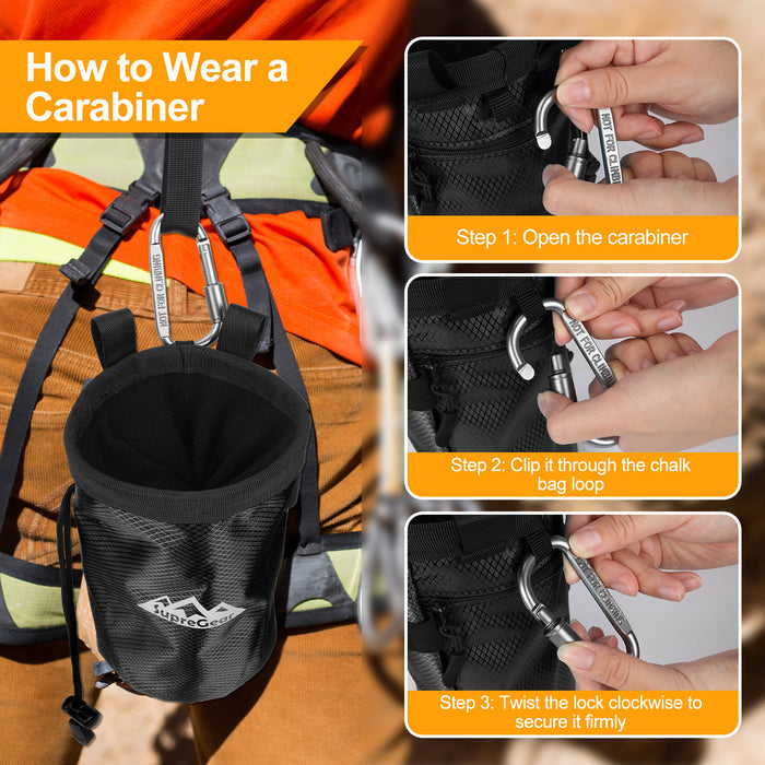 Rock Climbing Chalk Bag with Zipper Pocket, Brush Holder & Strap