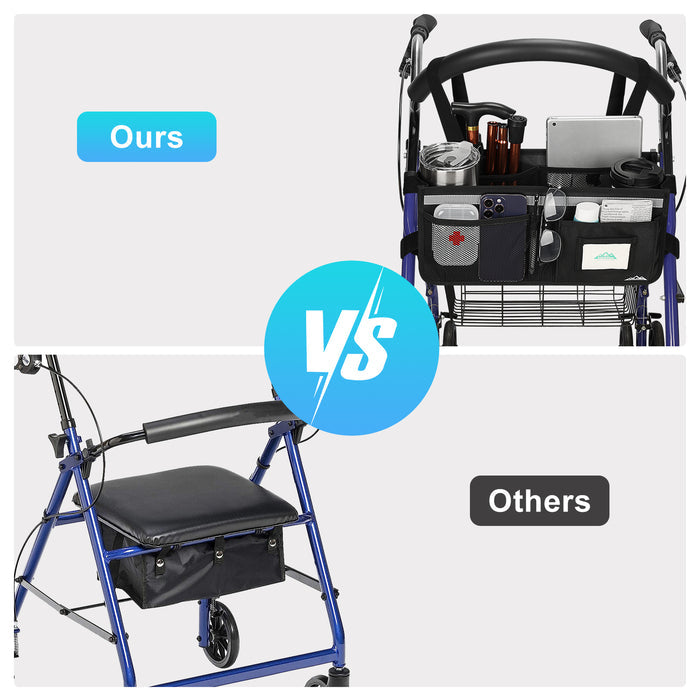 Rollator Walker Basket Organizer with Multiple Pockets & Cup Holder Storage Bag