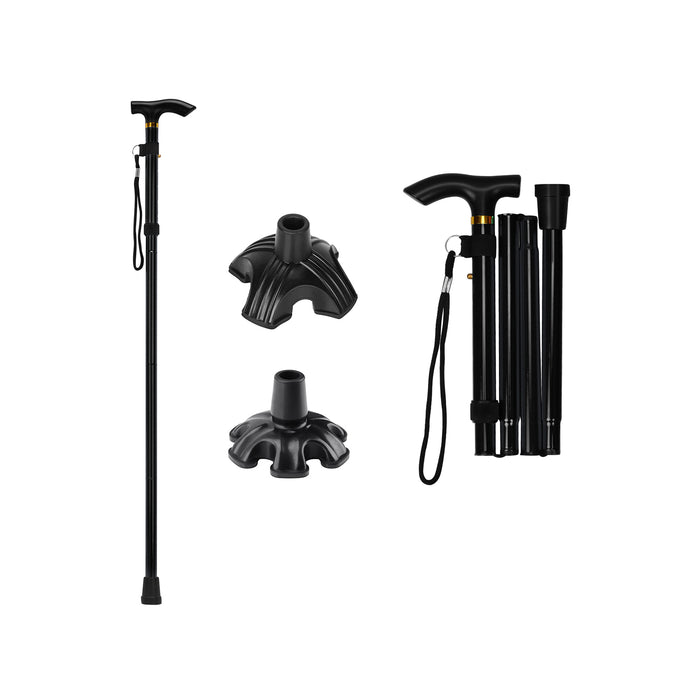 Save 40% - Cane Set: Folding Cane x 1, 4-Prong Cane Tips (3/4 ) x 1, 6-Prong Cane Tips (3/4 ) x 1