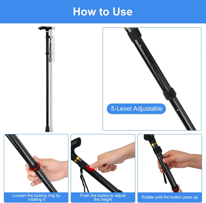 Save 40% - Cane Set: Folding Cane x 1, 4-Prong Cane Tips (3/4 ) x 1, 6-Prong Cane Tips (3/4 ) x 1
