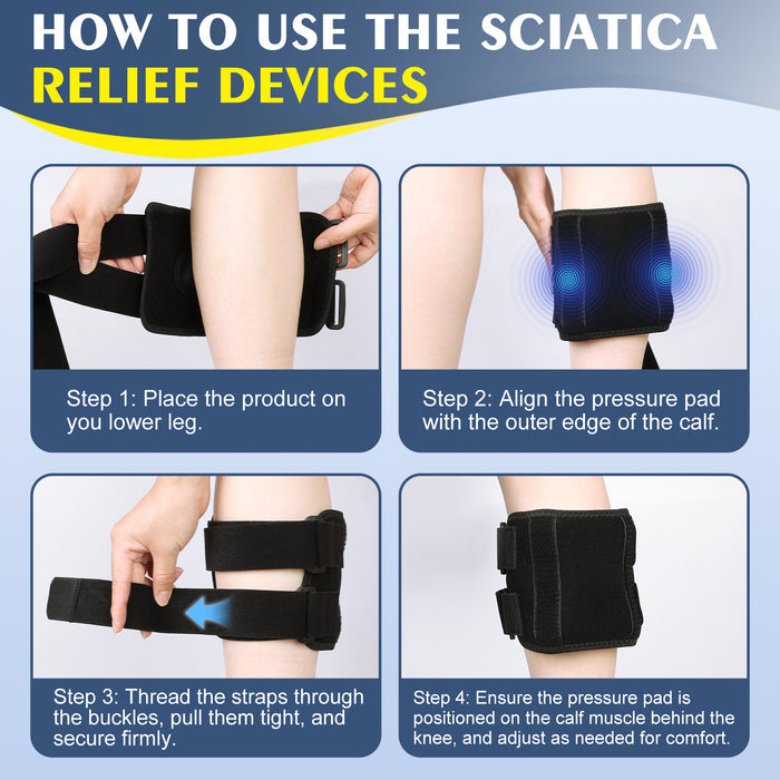 Sciatica Relief Knee Brace with Adjustable Compression Pads, Dual Strap Support for Leg, Hip and Lower Back Comfort