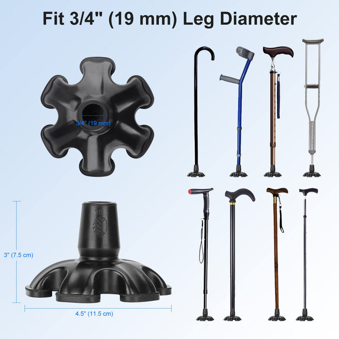 Self Standing Cane Tip 3/4 Inch 6-Prong Anti-Slip Rubber Replacement
