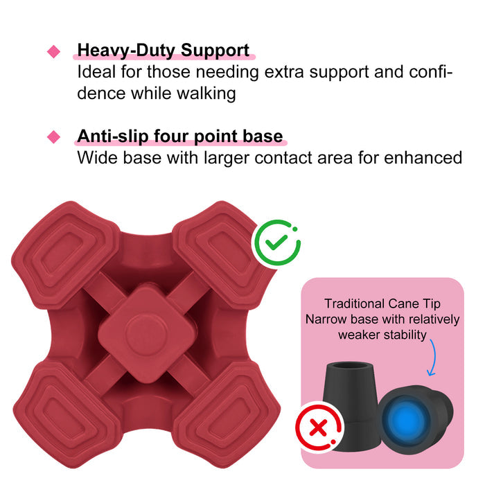 Self-Standing Cane Tip, 3/4" Quad Rubber Base with Anti-Slip Support for Canes