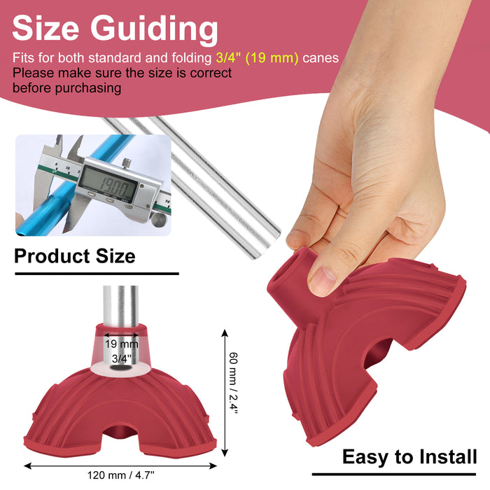 Self-Standing Cane Tip, 3/4" Quad Rubber Base with Anti-Slip Support for Canes