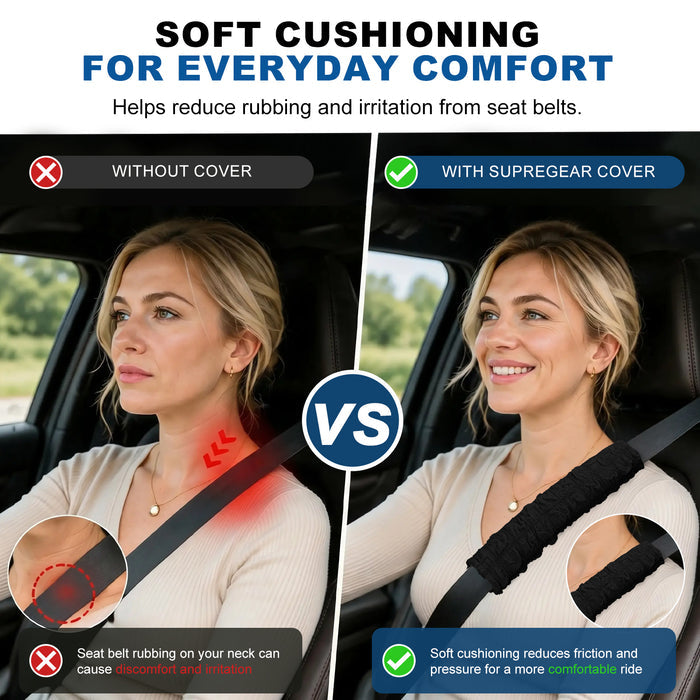 Soft Puff Seat Belt Shoulder Cover 2-Pack, Lightweight Neck and Shoulder Relief Pad for Car Seat Belts, Backpacks and Travel Bags