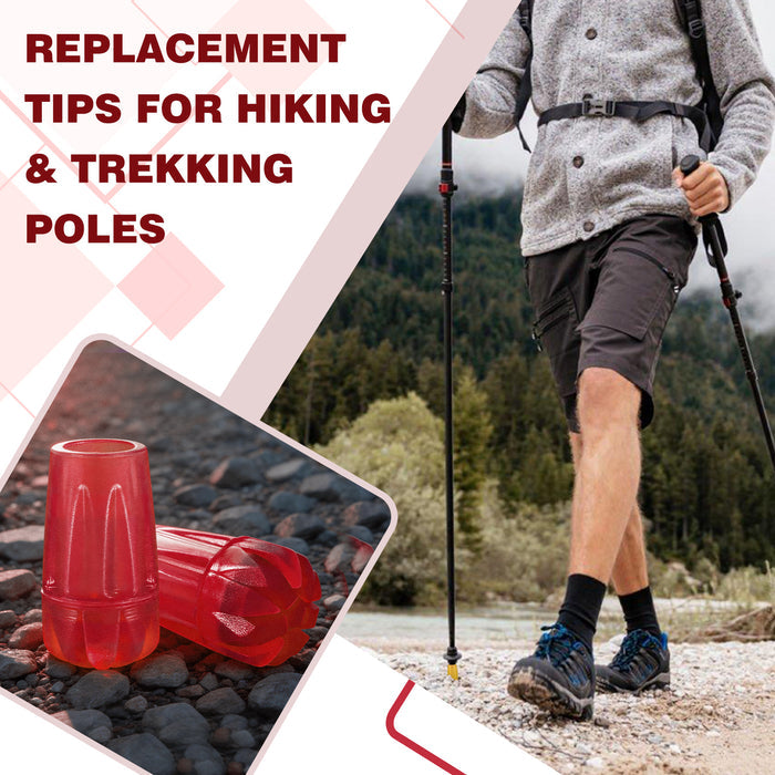 Trekking Pole Replacement Tips 6-Pack, Non-Slip Rubber Walking Stick Protectors for Hiking Poles and Trail Stability
