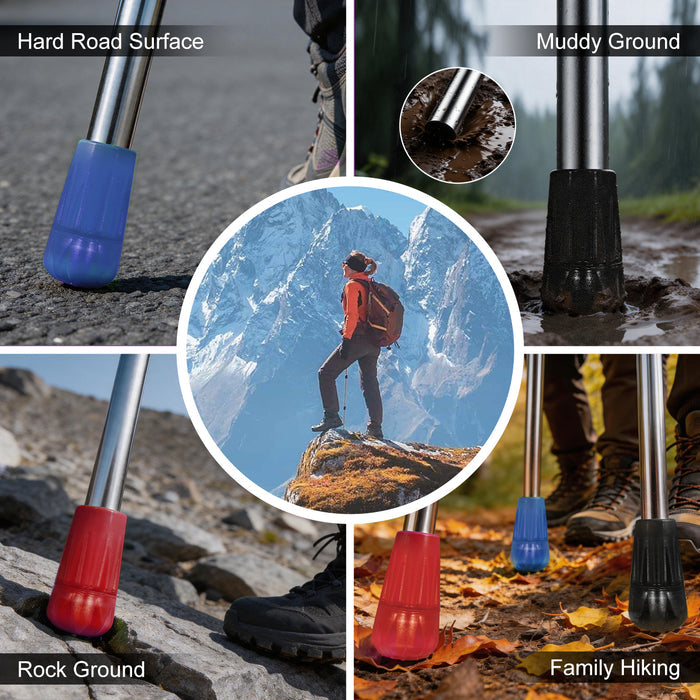 Trekking Pole Replacement Tips 6-Pack, Non-Slip Rubber Walking Stick Protectors for Hiking Poles and Trail Stability