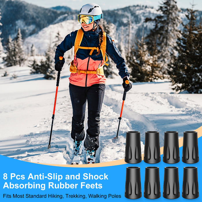 Trekking Pole Tips 8-Pack, Anti-Slip Rubber Feet with Metal Core