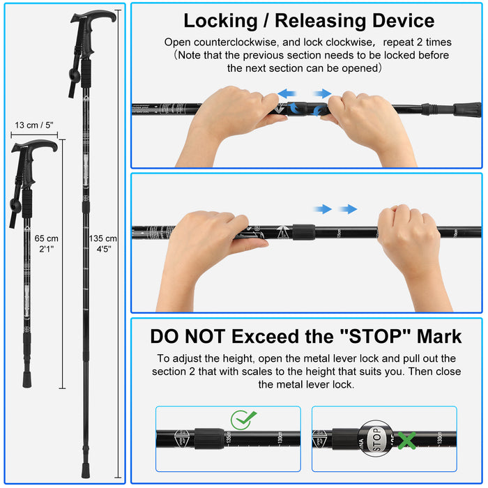 Trekking Poles 2 Pack Adjustable Aluminum Hiking Poles with Quick Lock