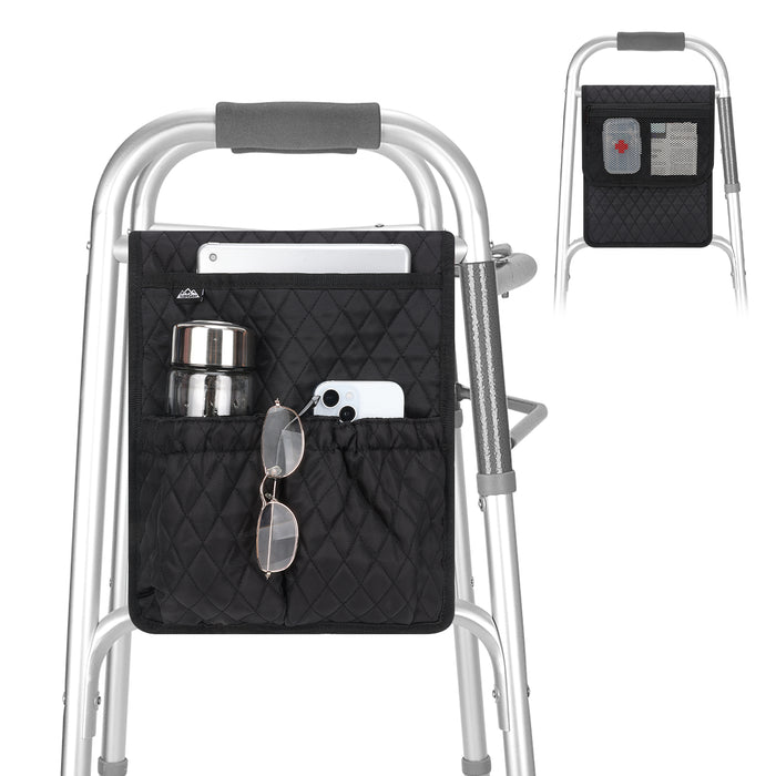 Universal Walker Bag Organizer with Multiple Pockets, Wheelchair Storage Bag for Seniors, Rollators and Mobility Aids