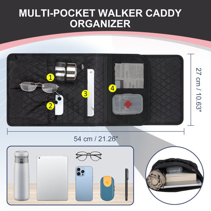 Universal Walker Bag Organizer with Multiple Pockets, Wheelchair Storage Bag for Seniors, Rollators and Mobility Aids