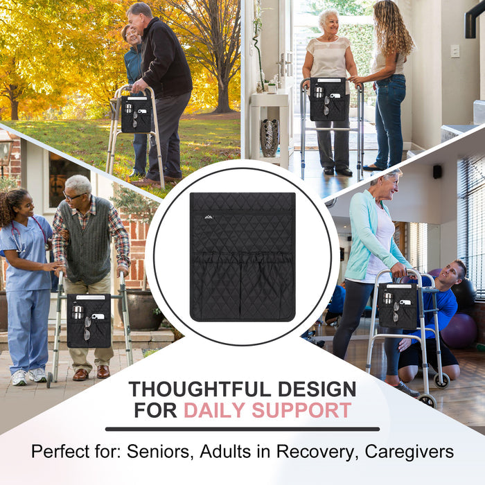 Universal Walker Bag Organizer with Multiple Pockets, Wheelchair Storage Bag for Seniors, Rollators and Mobility Aids